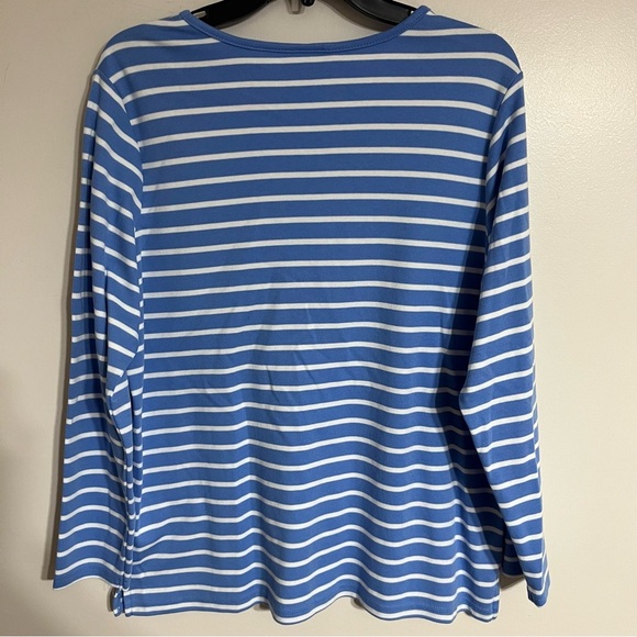 Quacker Factory Women Top Size Large Blue Blouse Striped Long Sleeve Sequin - Picture 9 of 9